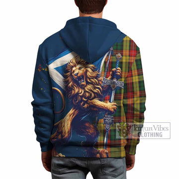 Buchanan Tartan Family Crest Hoodie with Scottish Majestic Lion