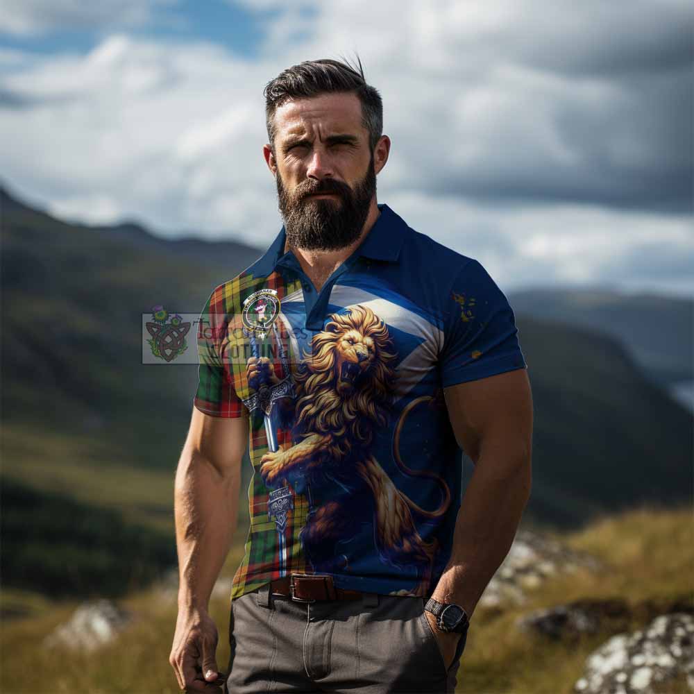 Tartan Vibes Clothing Buchanan Tartan Family Crest Men's Polo Shirt with Scottish Majestic Lion