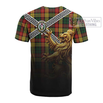 Buchanan Crest Tartan Cotton T-shirt with Golden Lion Emblem Celtic Style - Tartan Vibes Clothing