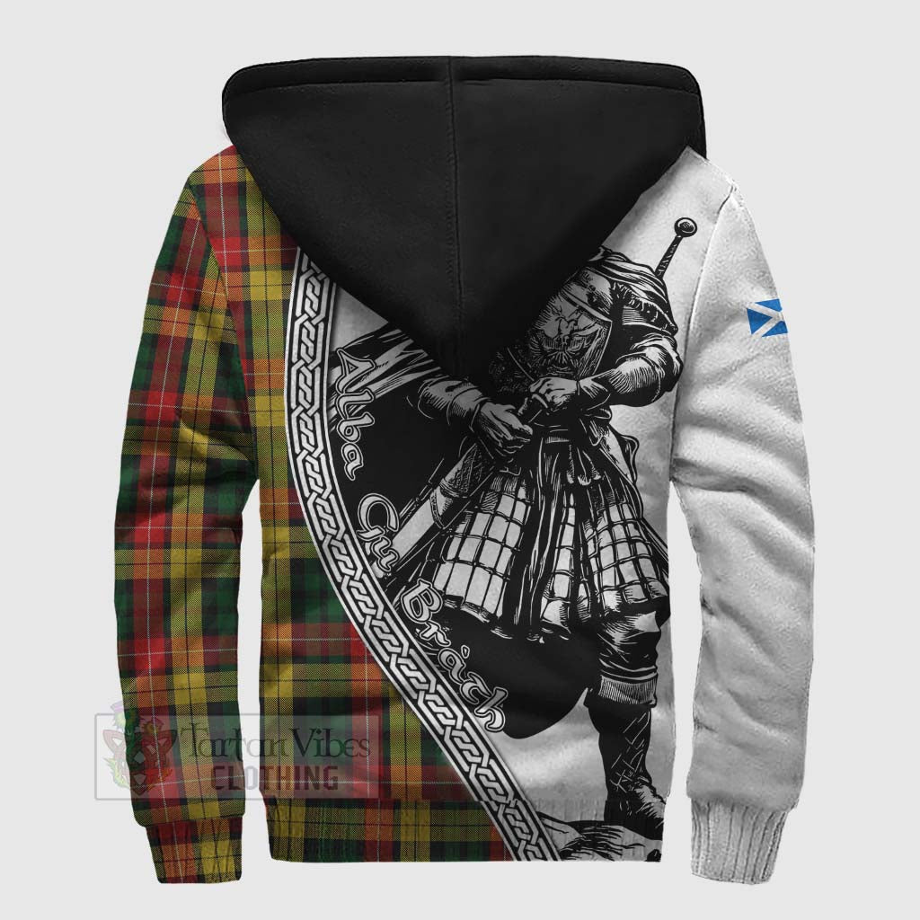 Tartan Vibes Clothing Buchanan Tartan Clan Crest Sherpa Hoodie with Highlander Warrior Celtic Style