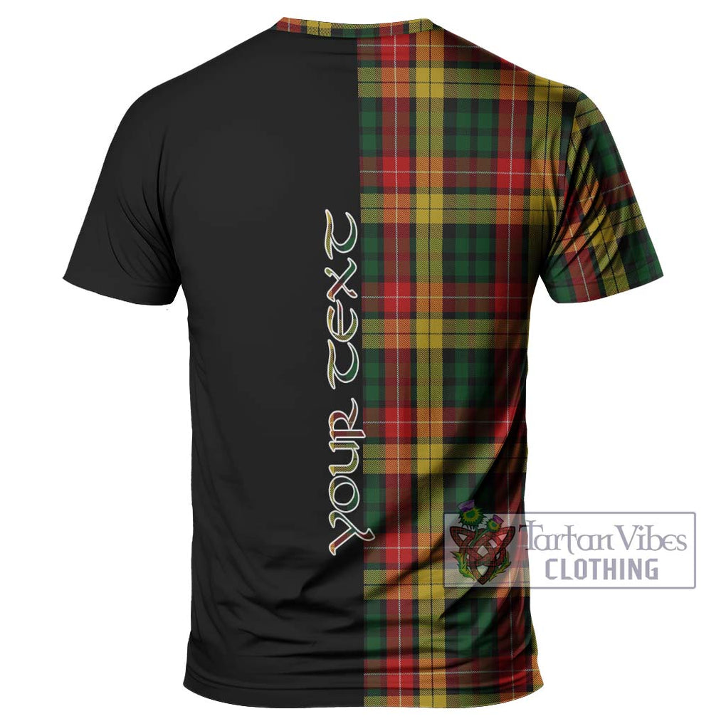 Buchanan Tartan T-Shirt with Family Crest and Half Of Me Style - Tartanvibesclothing Shop