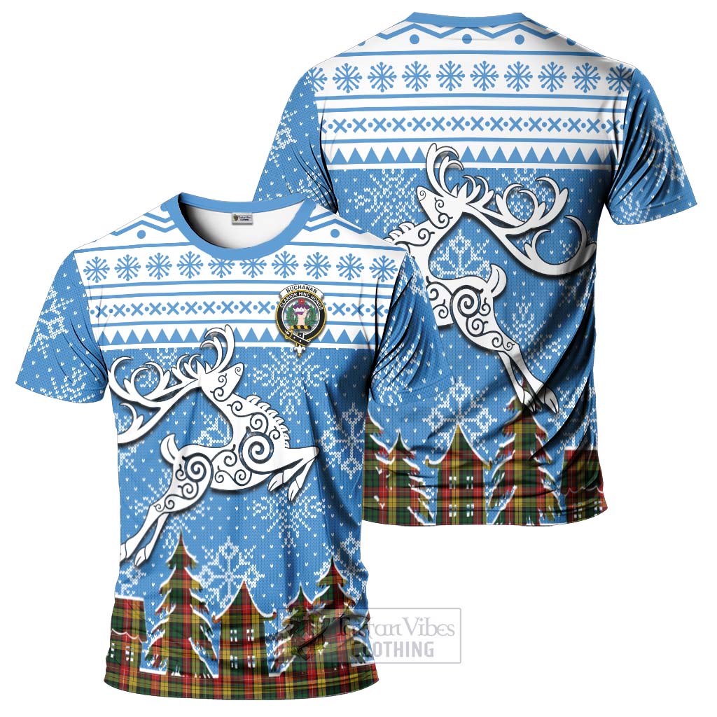 Tartan Vibes Clothing Buchanan Clan Christmas T-Shirt Celtic Reindeer Style