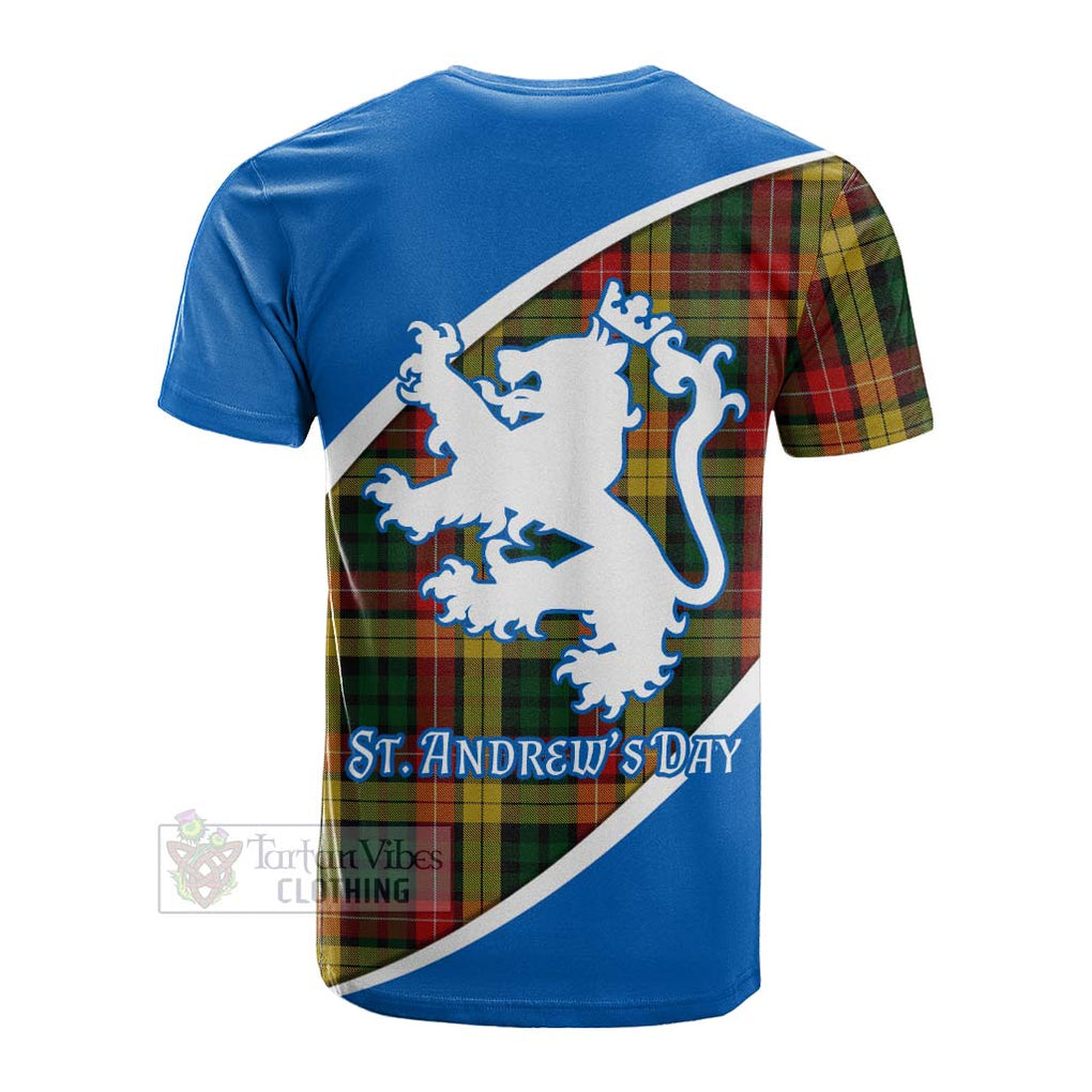 Tartan Vibes Clothing Buchanan Family Crest Tartan Cotton T-shirt Celebrate Saint Andrew's Day in Style