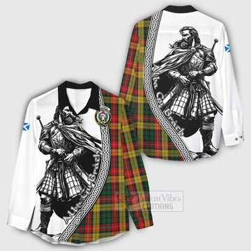 Buchanan Tartan Clan Crest Women's Casual Shirt with Highlander Warrior Celtic Style