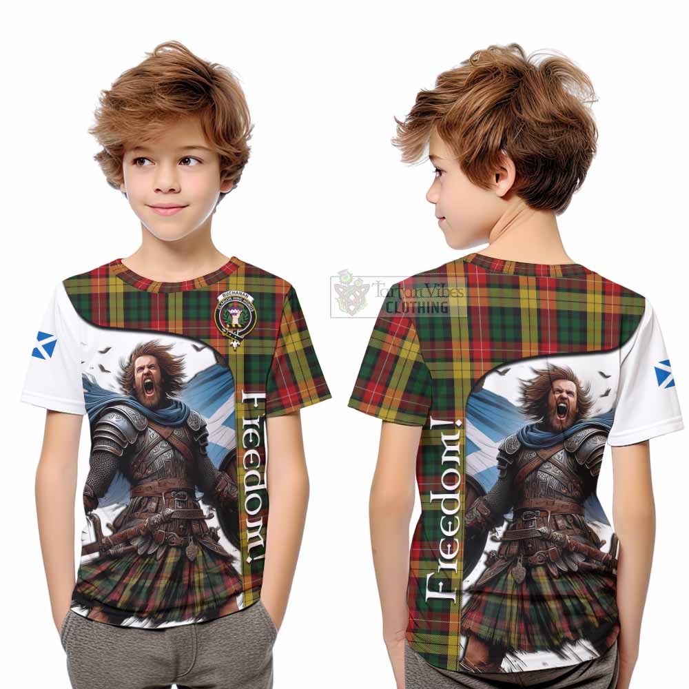 Tartan Vibes Clothing Buchanan Crest Tartan Kid T-Shirt Inspired by the Freedom of Scottish Warrior