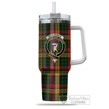 Buchanan Tartan Tumbler with Handle with Family Crest - Tartan Vibes Clothing