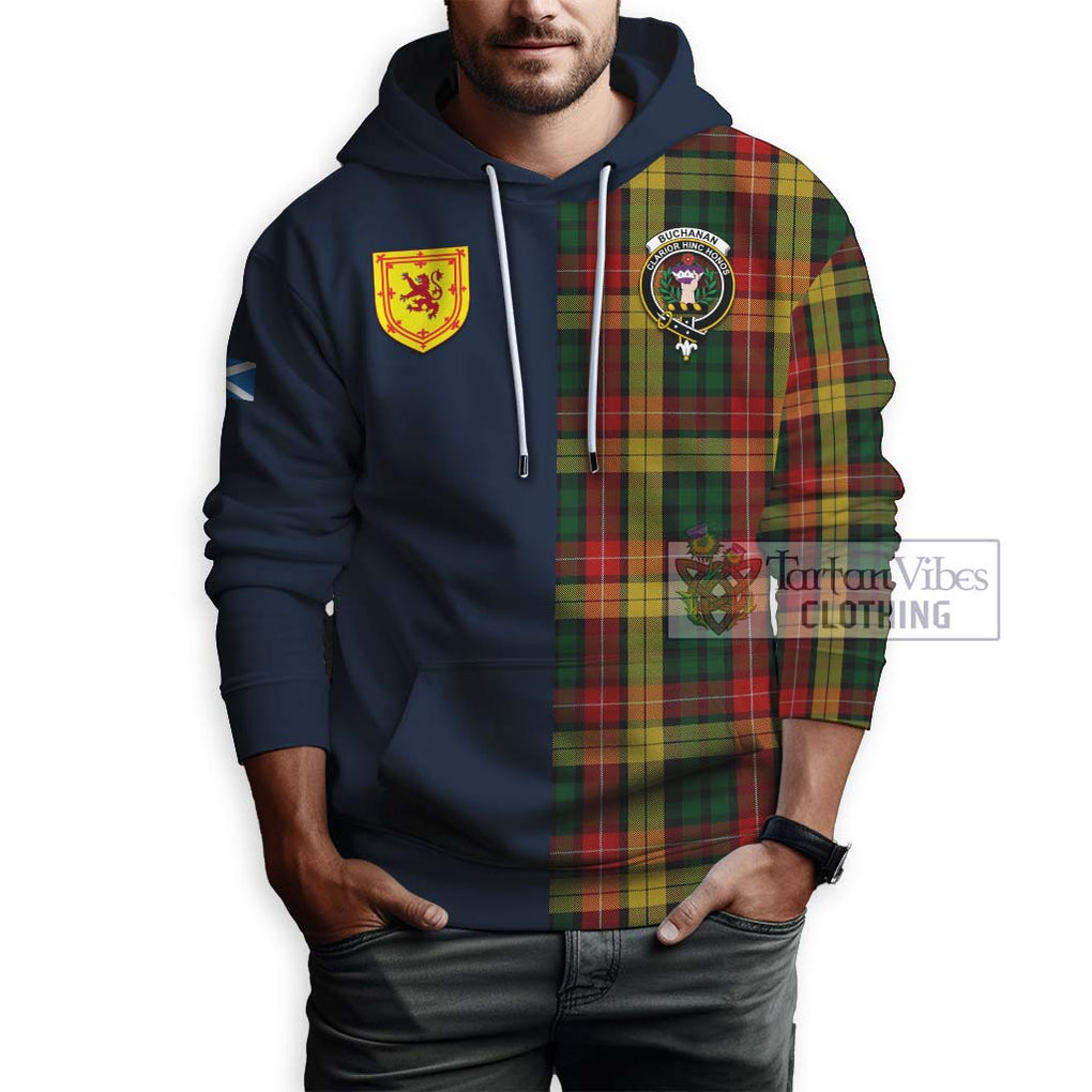 Tartan Vibes Clothing Buchanan Tartan Hoodie with Scottish Lion Royal Arm Half Style