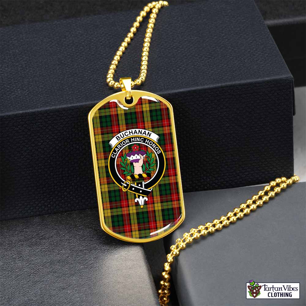 Tartan Vibes Clothing Buchanan Tartan Dog Tag Necklace with Family Crest