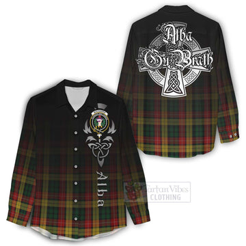 Buchanan Tartan Women's Casual Shirt Featuring Alba Gu Brath Family Crest Celtic Inspired