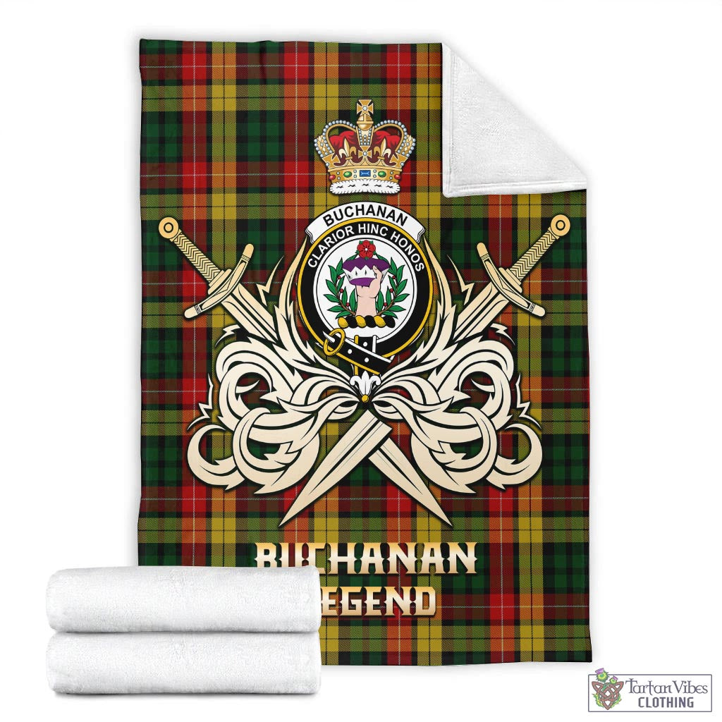 Tartan Vibes Clothing Buchanan Tartan Blanket with Clan Crest and the Golden Sword of Courageous Legacy