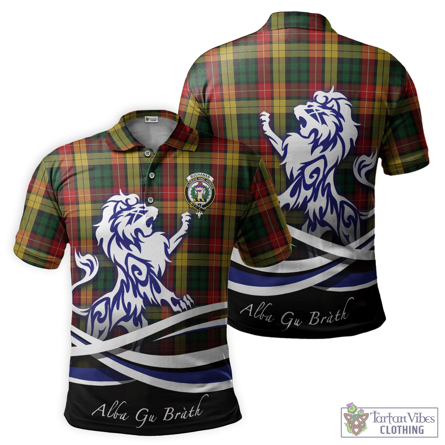 buchanan-tartan-polo-shirt-with-alba-gu-brath-regal-lion-emblem