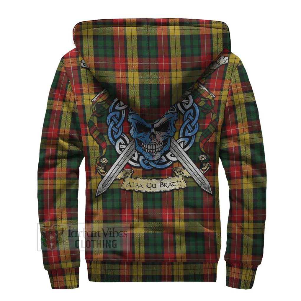 Tartan Vibes Clothing Buchanan Tartan Sherpa Hoodie with Family Crest Celtic Skull Style