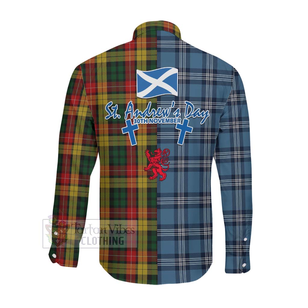 Tartan Vibes Clothing Buchanan Tartan Long Sleeve Button Shirt Happy St. Andrew's Day Half Tartan Style