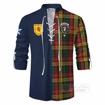 Buchanan Tartan Ghillie Kilt Shirt Alba with Scottish Lion Royal Arm Half Style