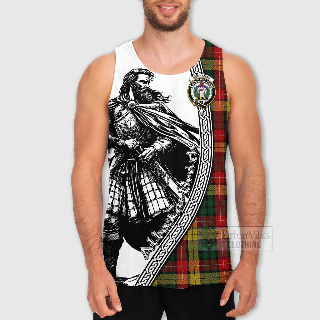 Tartan Vibes Clothing Buchanan Tartan Clan Crest Men's Tank Top with Highlander Warrior Celtic Style