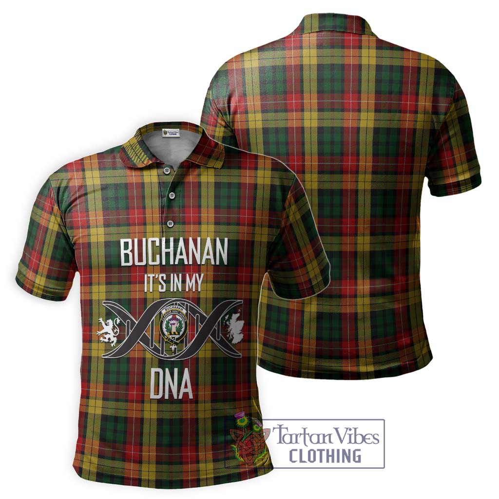 Buchanan Tartan Polo Shirt with Family Crest DNA In Me Style - Tartanvibesclothing Shop