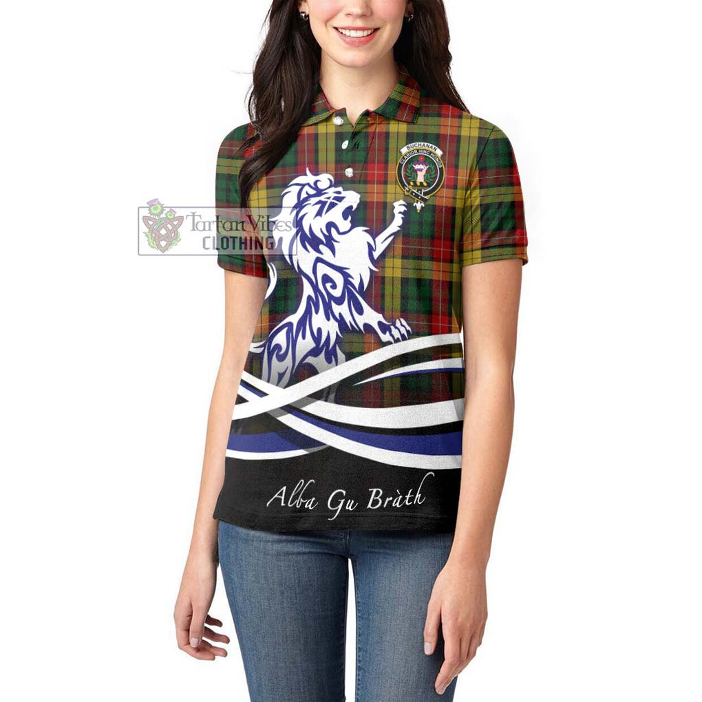 Buchanan Tartan Women's Polo Shirt with Alba Gu Brath Regal Lion Emblem - Tartanvibesclothing Shop