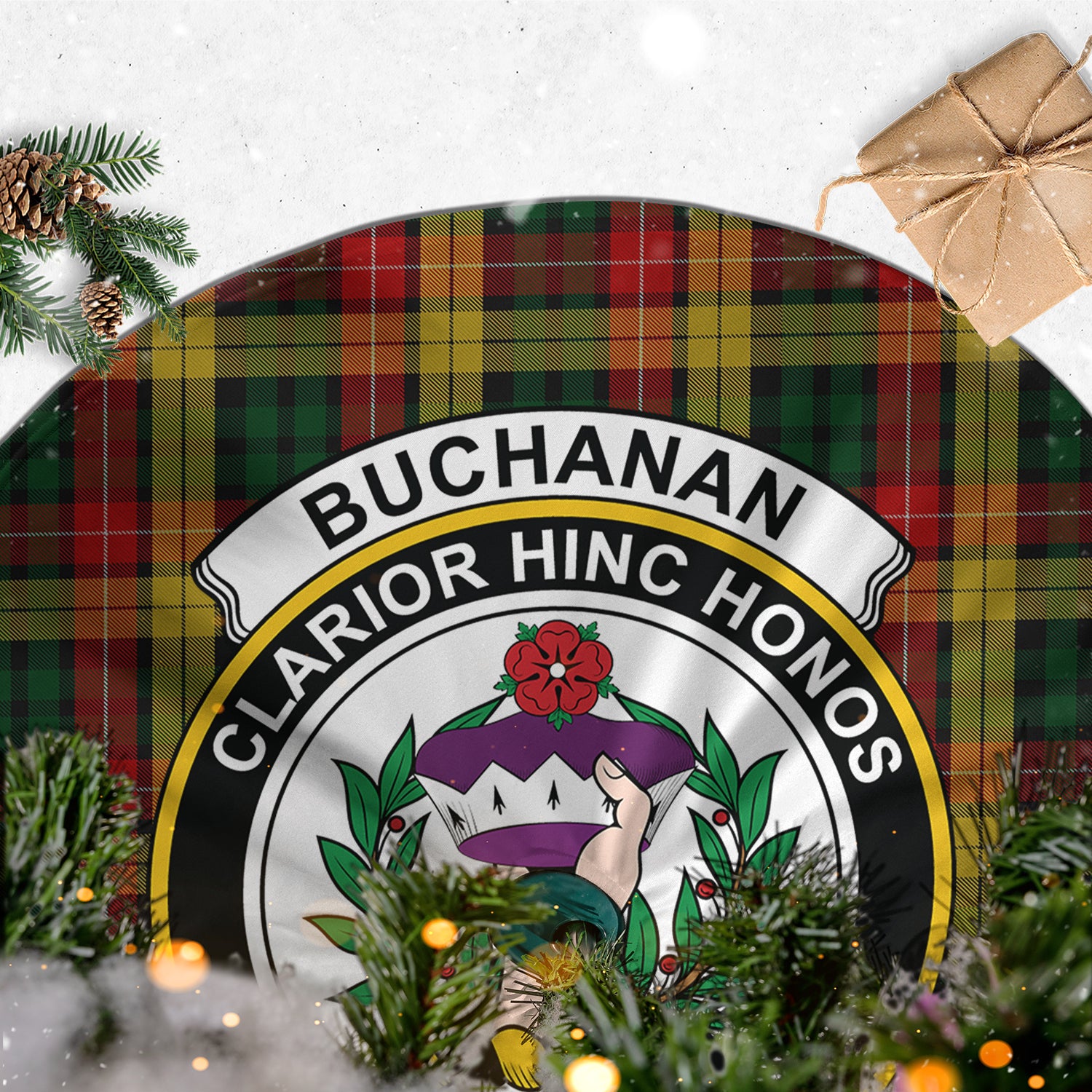 Buchanan Tartan Christmas Tree Skirt with Family Crest - Tartanvibesclothing