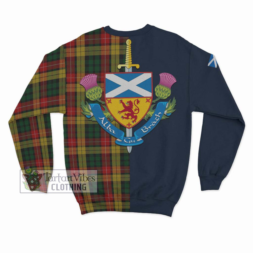 Tartan Vibes Clothing Buchanan Tartan Sweatshirt with Scottish Lion Royal Arm Half Style