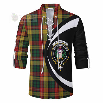 Buchanan Tartan Ghillie Kilt Shirt with Family Crest Circle Style