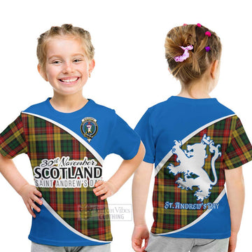 Buchanan Family Crest Tartan Kid T-Shirt Celebrate Saint Andrew's Day in Style