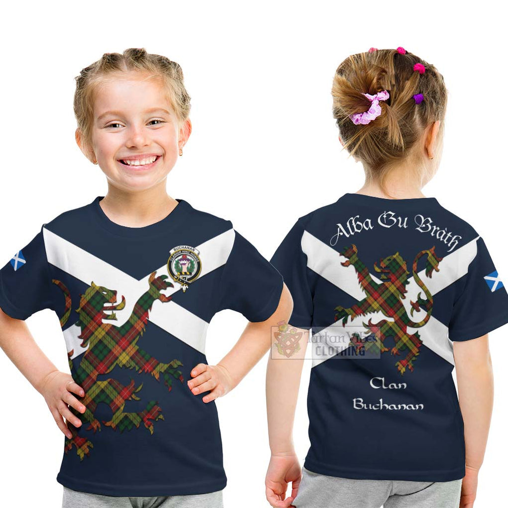 Tartan Vibes Clothing Buchanan Tartan Lion Rampant Kid T-Shirt – Proudly Display Your Heritage with Alba Gu Brath and Clan Name