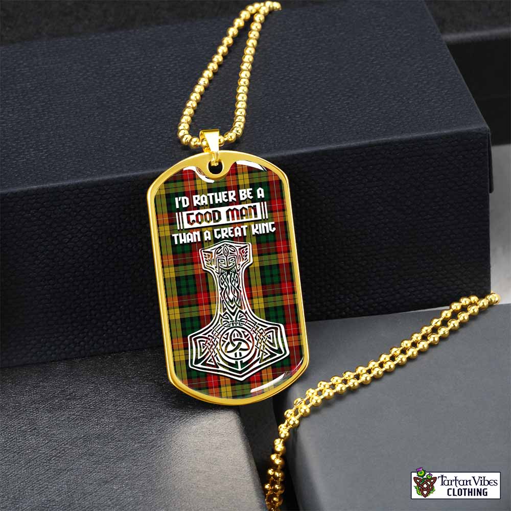 Tartan Vibes Clothing Buchanan Tartan Dog Tag Necklace Viking Mjolnir Style