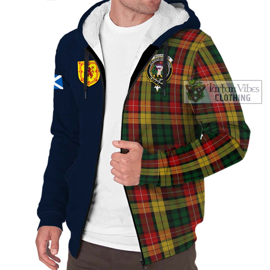 Tartan Vibes Clothing Buchanan Tartan Sherpa Hoodie with Scottish Lion Royal Arm Half Style