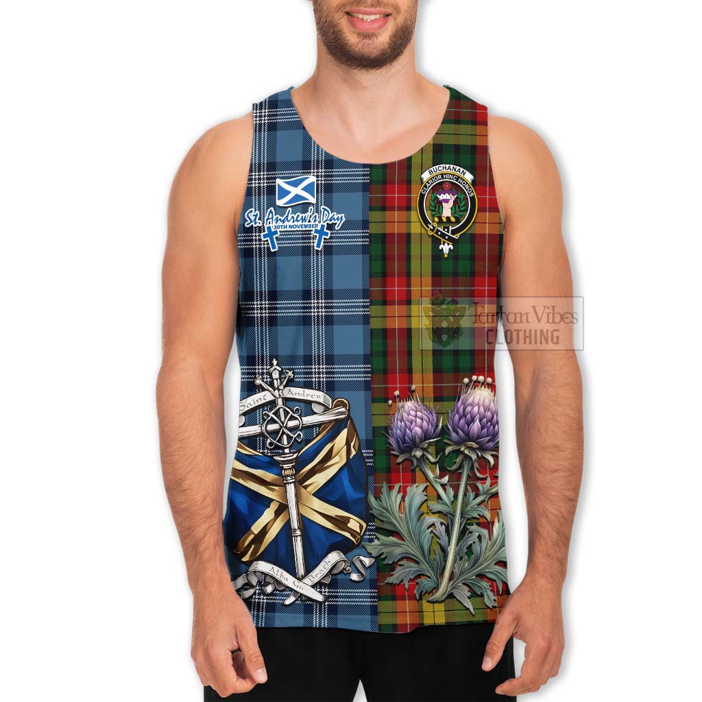 Tartan Vibes Clothing Buchanan Tartan Men's Tank Top Happy St. Andrew's Day Half Tartan Style