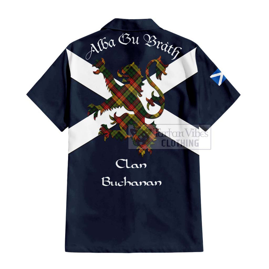 Tartan Vibes Clothing Buchanan Tartan Lion Rampant Short Sleeve Button Shirt – Proudly Display Your Heritage with Alba Gu Brath and Clan Name