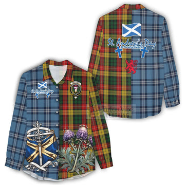 Buchanan Tartan Women's Casual Shirt Happy St. Andrew's Day Half Tartan Style