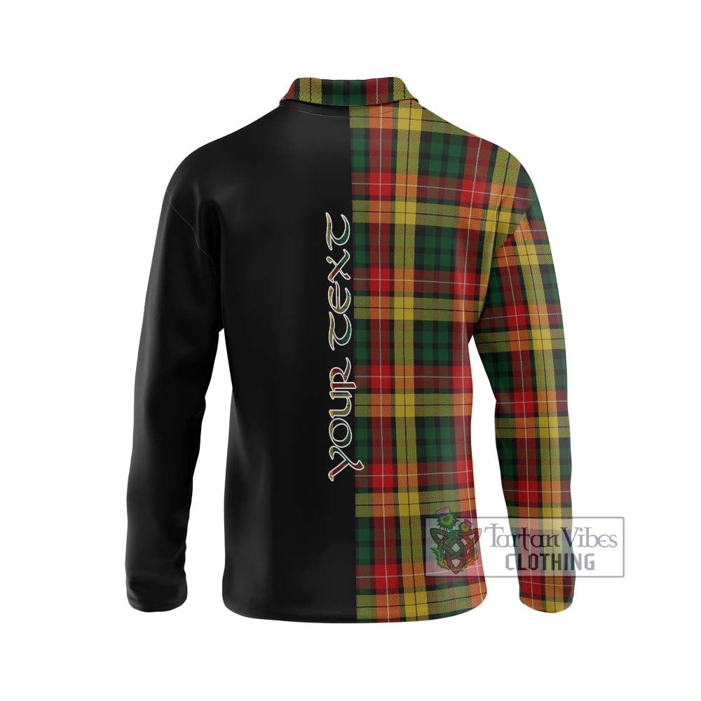 Buchanan Tartan Long Sleeve Polo Shirt with Family Crest and Half Of Me Style - Tartanvibesclothing Shop