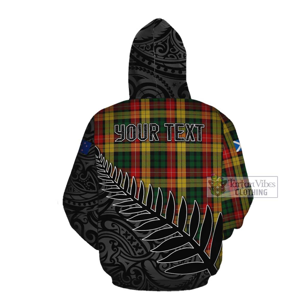 Tartan Vibes Clothing Buchanan Crest Tartan Cotton Hoodie with New Zealand Silver Fern Half Style