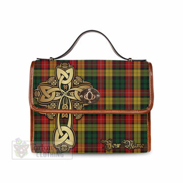 Buchanan Tartan Waterproof Canvas Bag Golden Thistle Celtic Cross Style