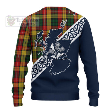 Buchanan Tartan Ugly Sweater Featuring Thistle and Scotland Map