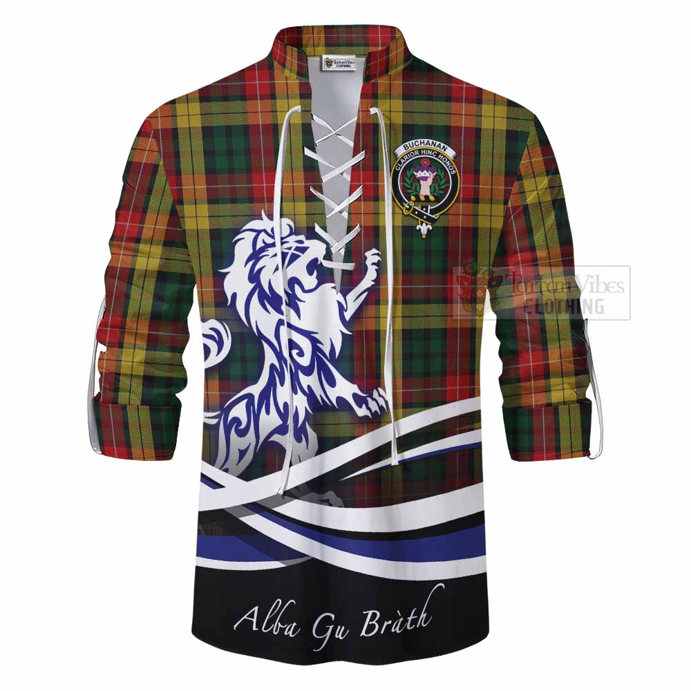 Tartan Vibes Clothing Buchanan Tartan Ghillie Kilt Shirt with Alba Gu Brath Regal Lion Emblem