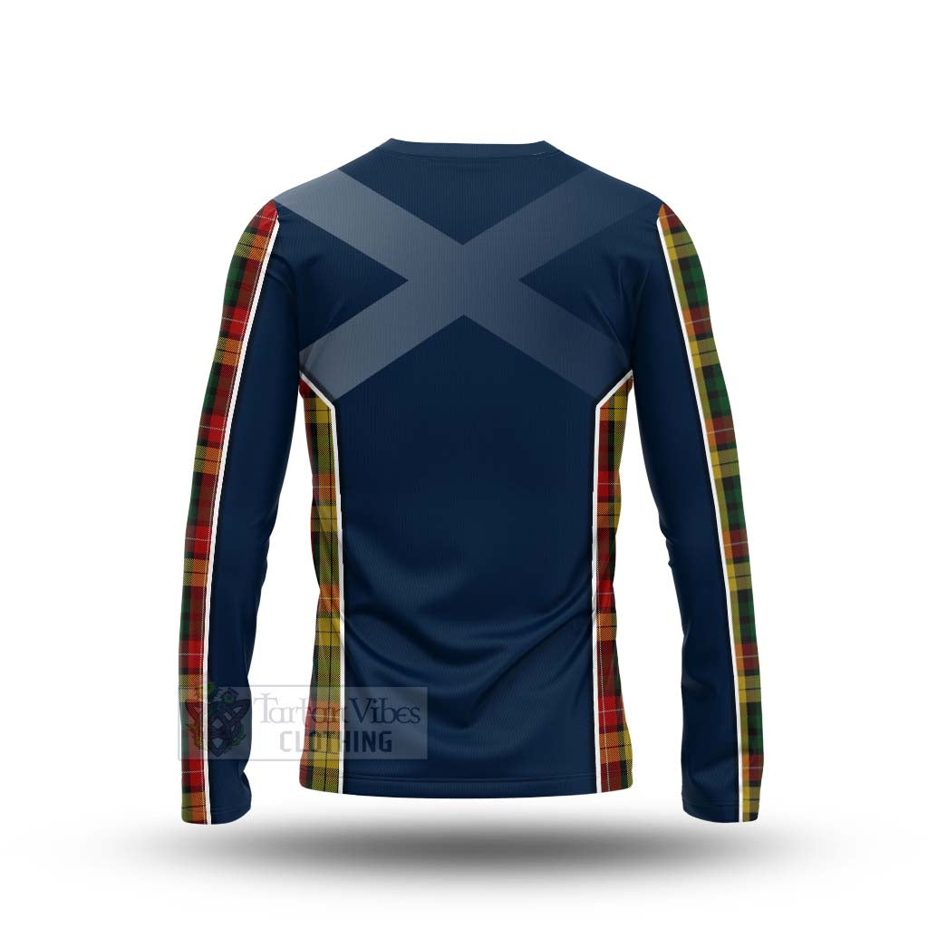 Tartan Vibes Clothing Buchanan Tartan Long Sleeve T-Shirt with Family Crest and Scottish Thistle Vibes Sport Style