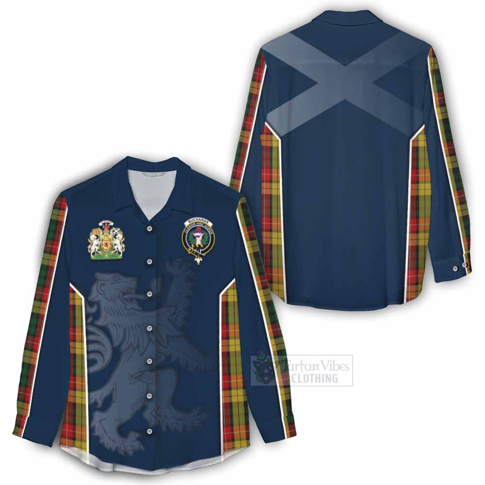 Tartan Vibes Clothing Buchanan Tartan Women's Casual Shirt with Family Crest and Lion Rampant Vibes Sport Style