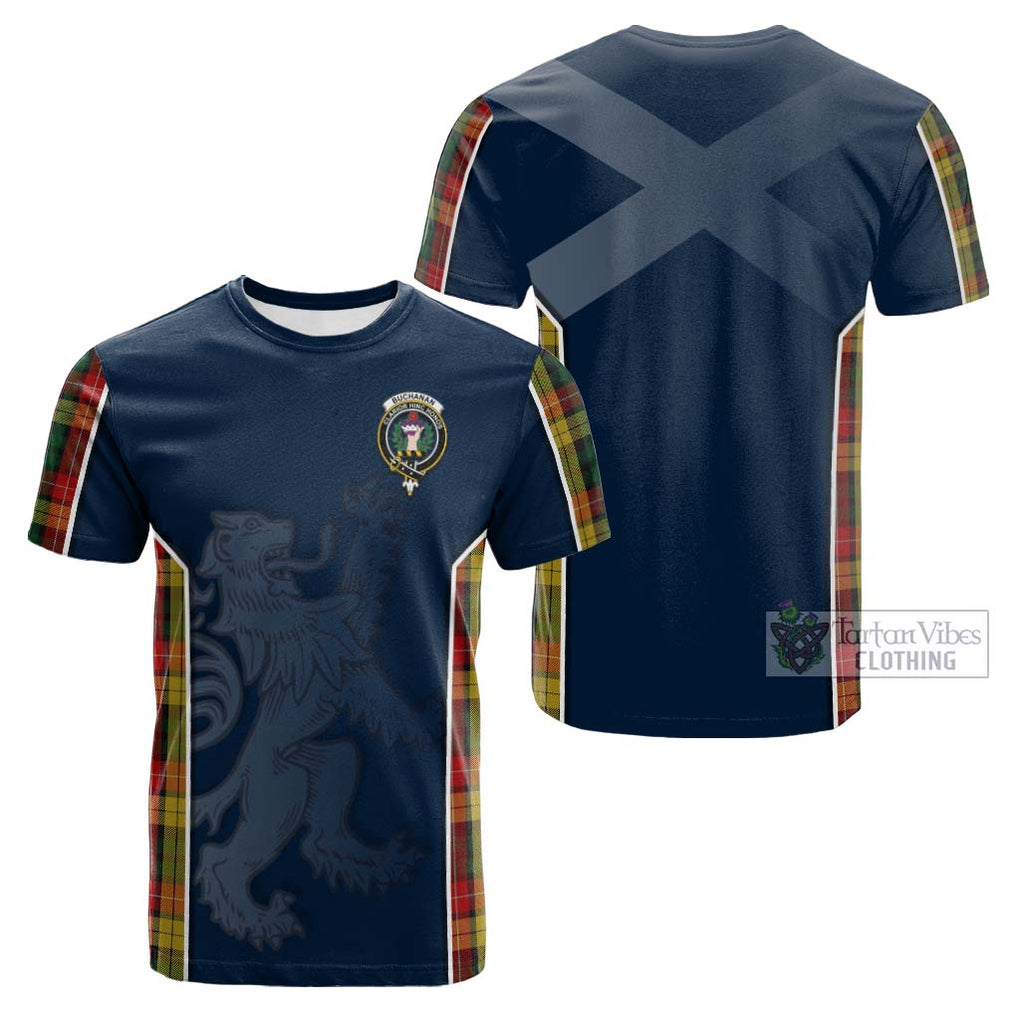 Tartan Vibes Clothing Buchanan Tartan Cotton T-shirt with Family Crest and Lion Rampant Vibes Sport Style