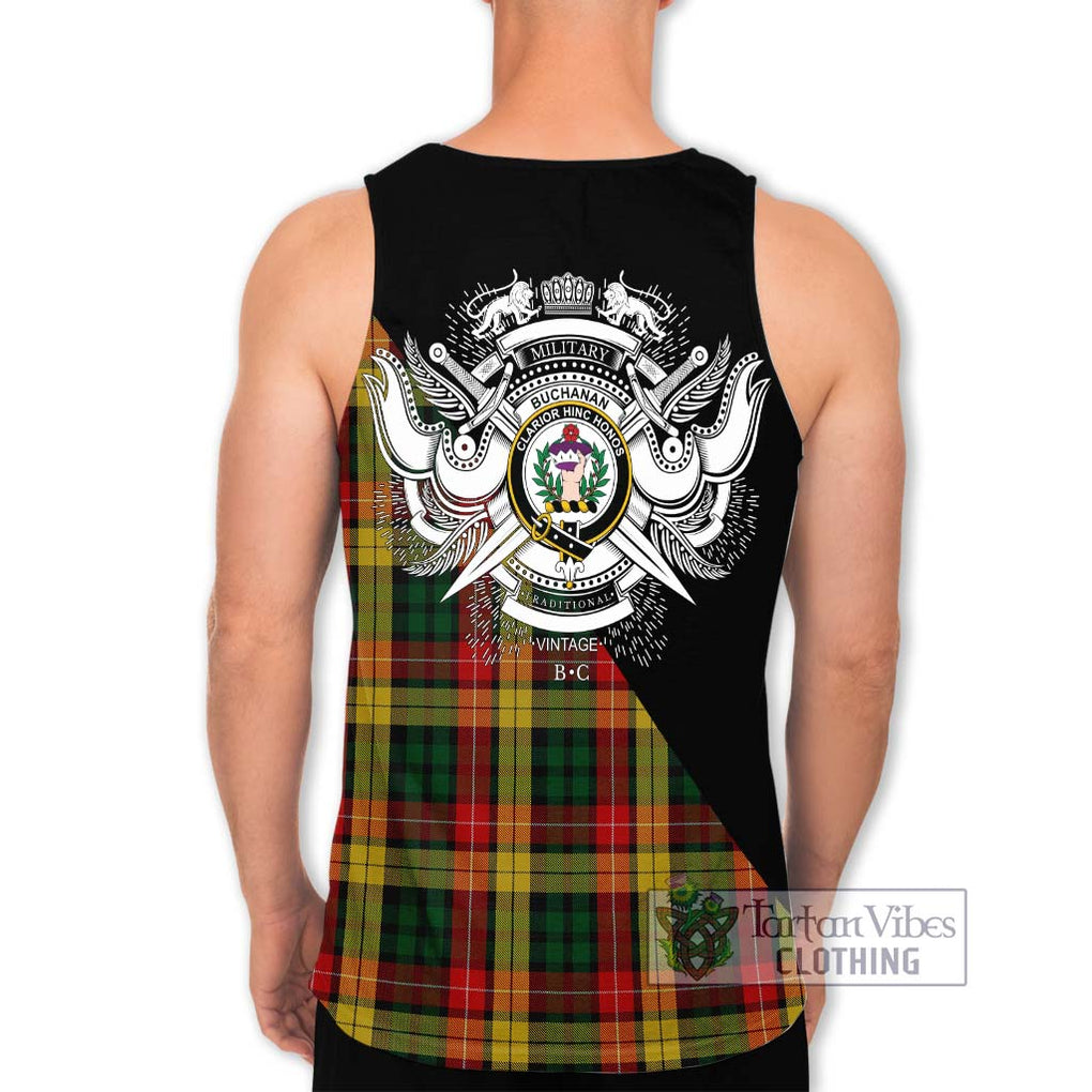 Buchanan Tartan Men's Tank Top with Family Crest and Military Logo Style - Tartanvibesclothing Shop