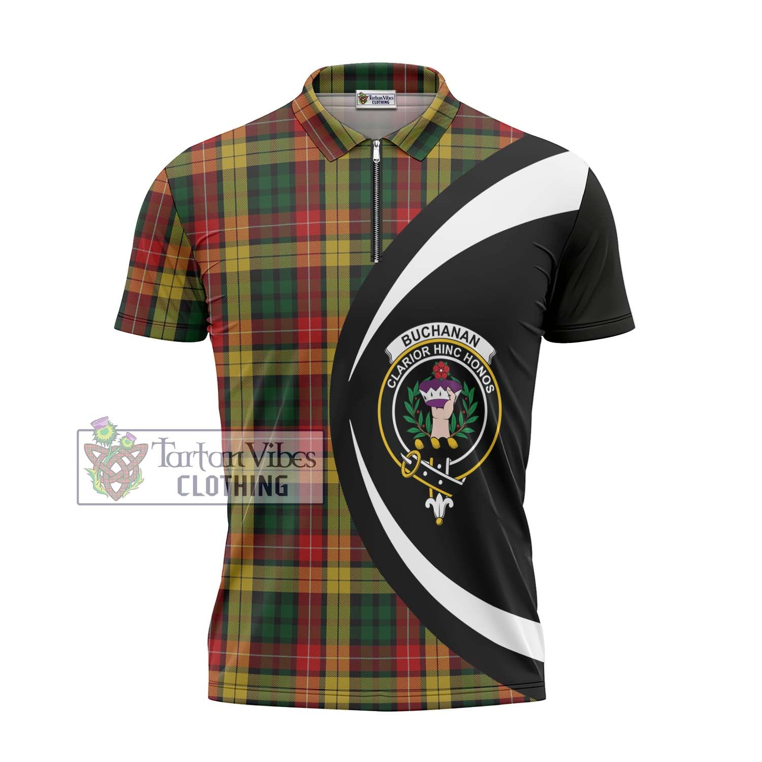 Tartan Vibes Clothing Buchanan Tartan Zipper Polo Shirt with Family Crest Circle Style