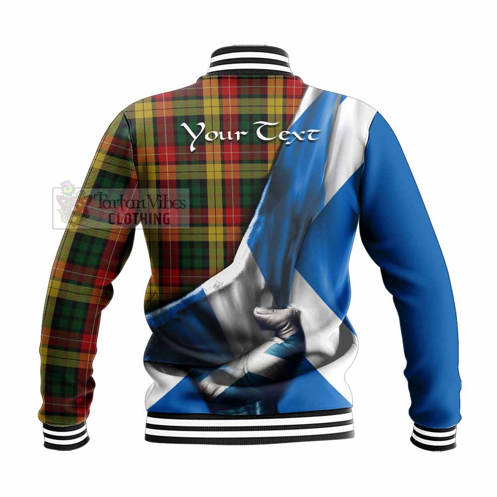 Tartan Vibes Clothing Buchanan Tartan Baseball Jacket with Family Crest Scotland Patriotic Style