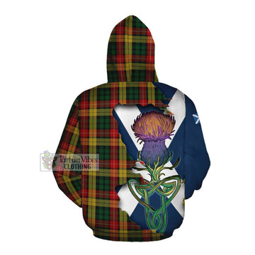 Buchanan Tartan Family Crest Cotton Hoodie Scottish Thistle Celtic Inspired Pullover Hoodie - Tartan Vibes Clothing