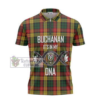 Buchanan Tartan Zipper Polo Shirt with Family Crest DNA In Me Style