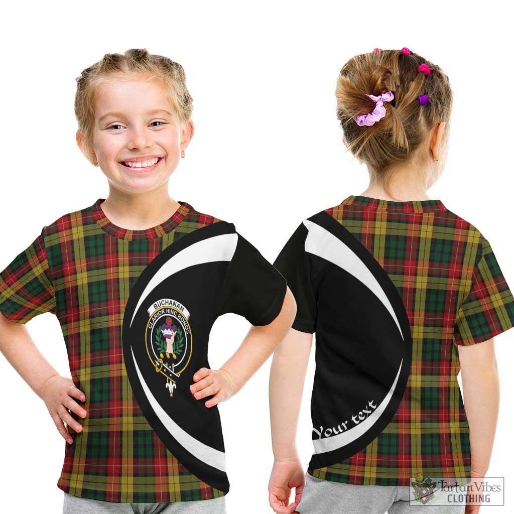 Buchanan Tartan Kid T-Shirt with Family Crest Circle Style - Tartan Vibes Clothing