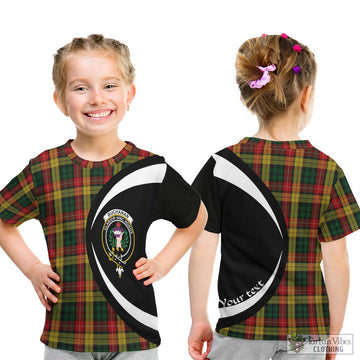 Buchanan Tartan Kid T-Shirt with Family Crest Circle Style