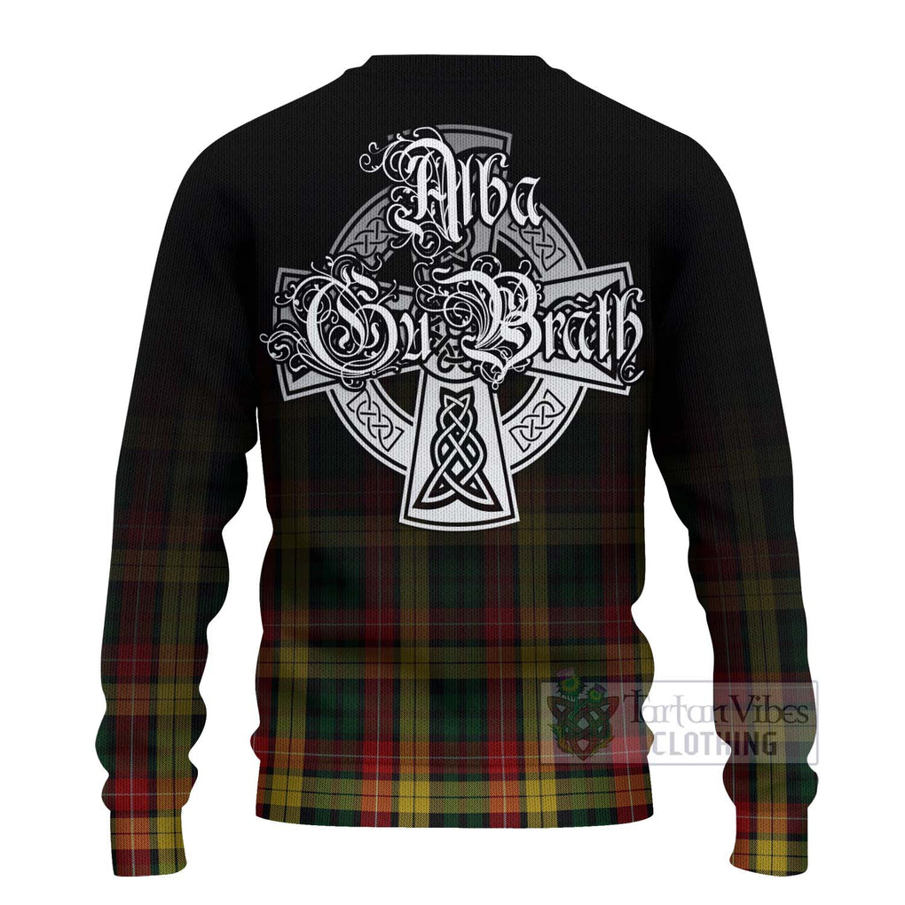 Tartan Vibes Clothing Buchanan Tartan Knitted Sweater Featuring Alba Gu Brath Family Crest Celtic Inspired