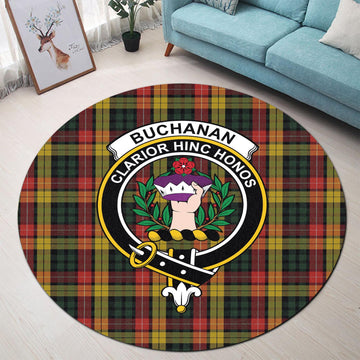 Buchanan Tartan Round Rug with Family Crest