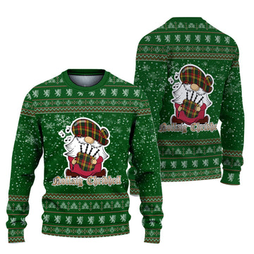 Buchanan Clan Christmas Family Ugly Sweater with Funny Gnome Playing Bagpipes