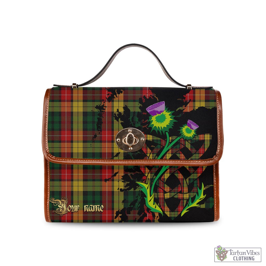 Tartan Vibes Clothing Buchanan Tartan Waterproof Canvas Bag with Scotland Map and Thistle Celtic Accents